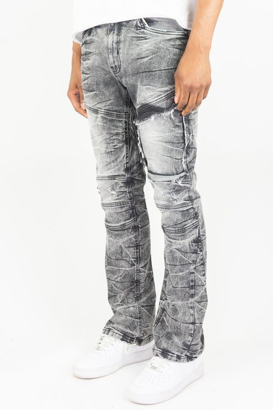 ROAR MEN'S WASHED STACKED DENIM JEANS BLACK SAND 4163-442