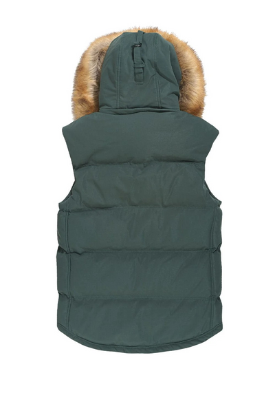 YUKON FUR LINED PUFFER VEST DARK OLIVE