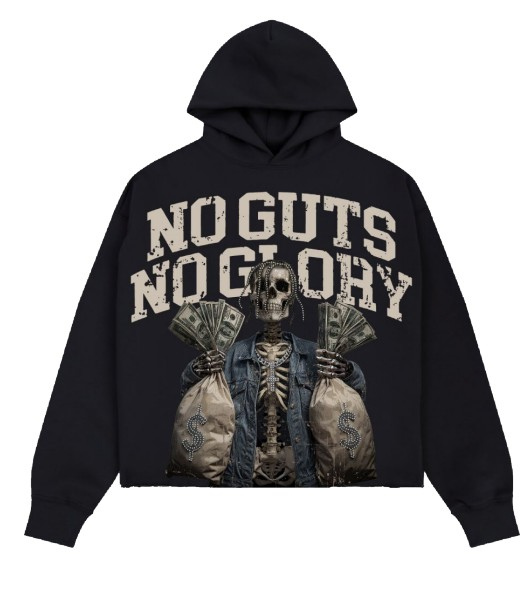 ROKU NO GUTS NO GLORY CROPPED DROP SHOULDER HOODIE