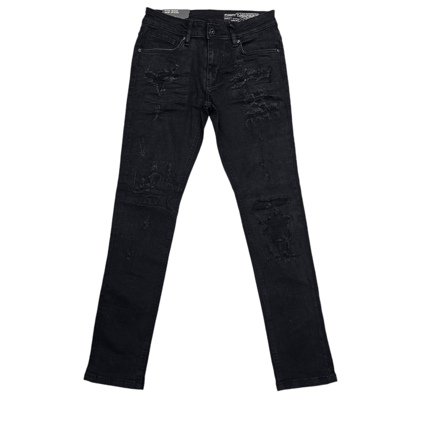 M SOCIETY DENIM JEANS RIPS & REPAIR JET BLACK MS-80346