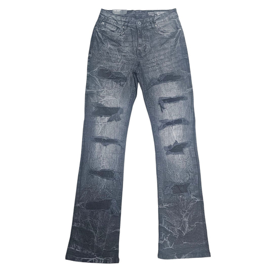M SOCIETY MENS FLARE STACKED FIT DENIM PANTS BLACK MS80364