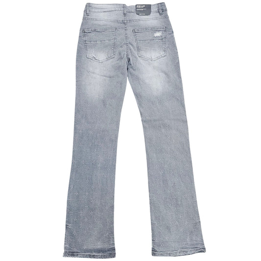 M SOCIETY MENS FLARE STACKED FIT DENIM PANTS GREY MS80364