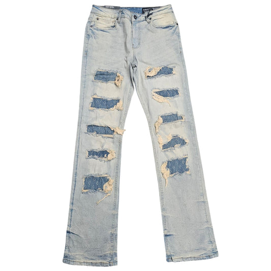 M SOCIETY MENS FLARE STACKED FIT DENIM PANTS TINT BLUE MS80364