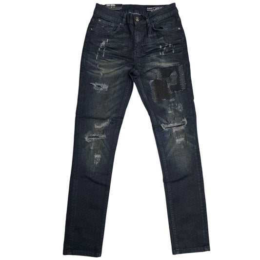 M SOCIETY JEANS RIPS & REPAIR TINT BLUE MS-80381