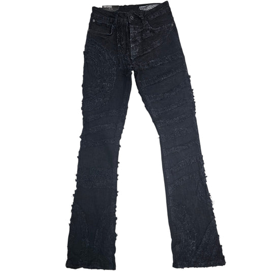 M SOCIETY MENS FLARE STACKED FIT DENIM PANTS JET BLACK MS-80375