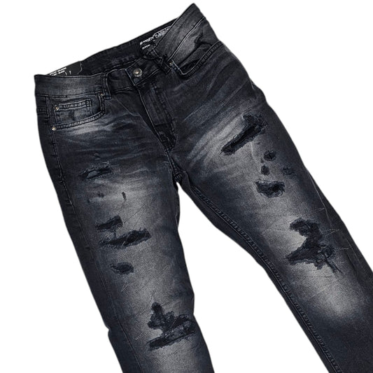 M SOCIETY RIP AND REPAIR BLACK JEANS MS-80382