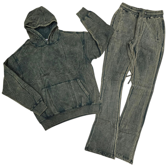 REBEL ACID WASH STACKED SWEATSUIT OLIVE 341-301