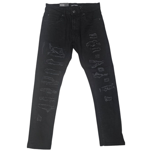 THREAD THEORY MENS SKINNY FIT JEANS JET BLACK TT-50112