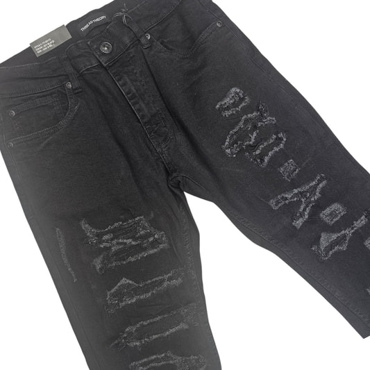 THREAD THEORY MENS SKINNY FIT JEANS JET BLACK TT-50112