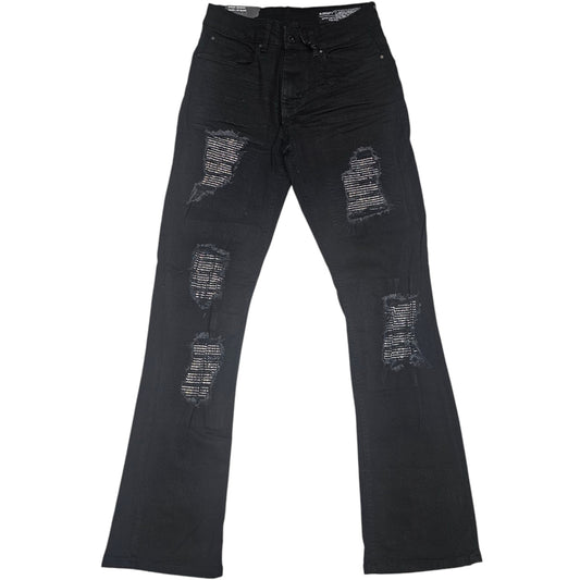 M SOCIETY MENS FLARE FIT RHINESTONES JEANS JET BLACK MS-80419