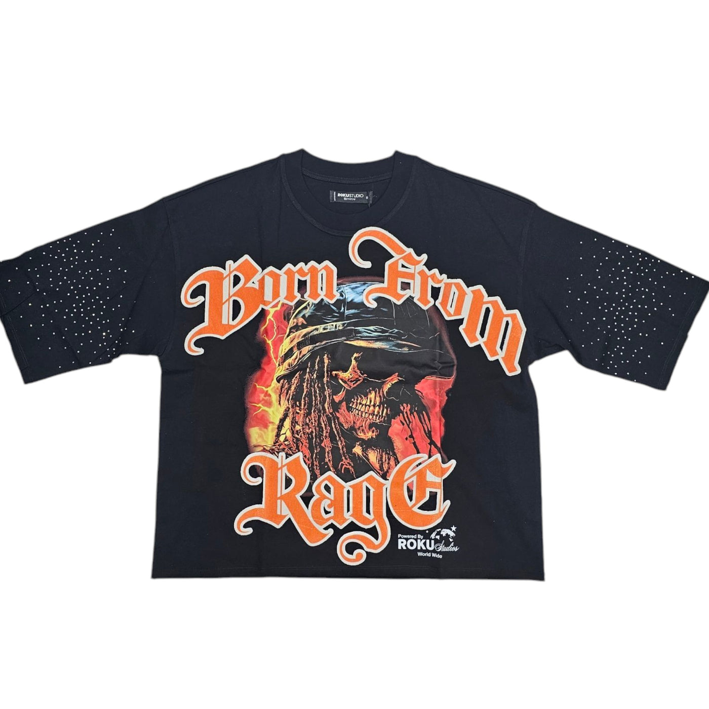 ROKU BORN FROM RAGE CROPPED DROP SHOULDER T-SHIRT