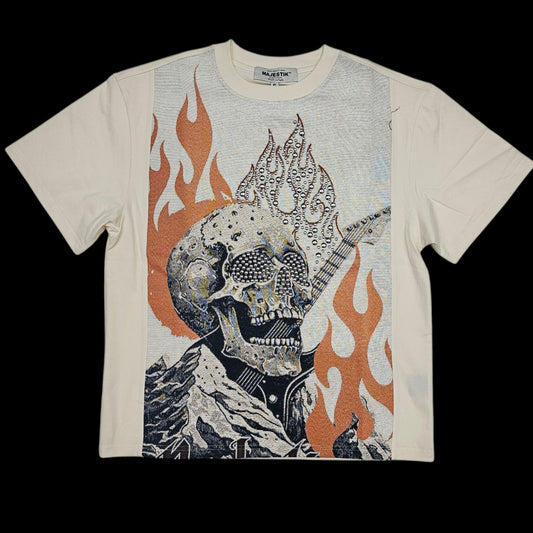 MAJESTIK ROCK ON SKULL TAPESTRY JACQUARD T-SHIRT CE2523