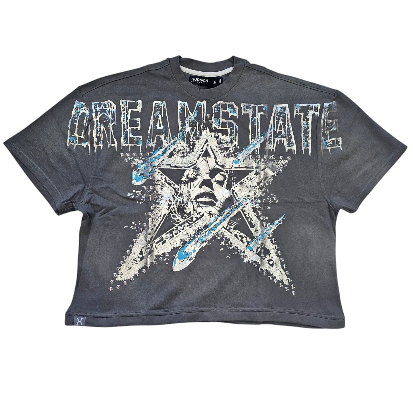 HUDSON MEN'S DREAM STATE OVERSIZED CROPPED T-SHIRT GREY 320GSM