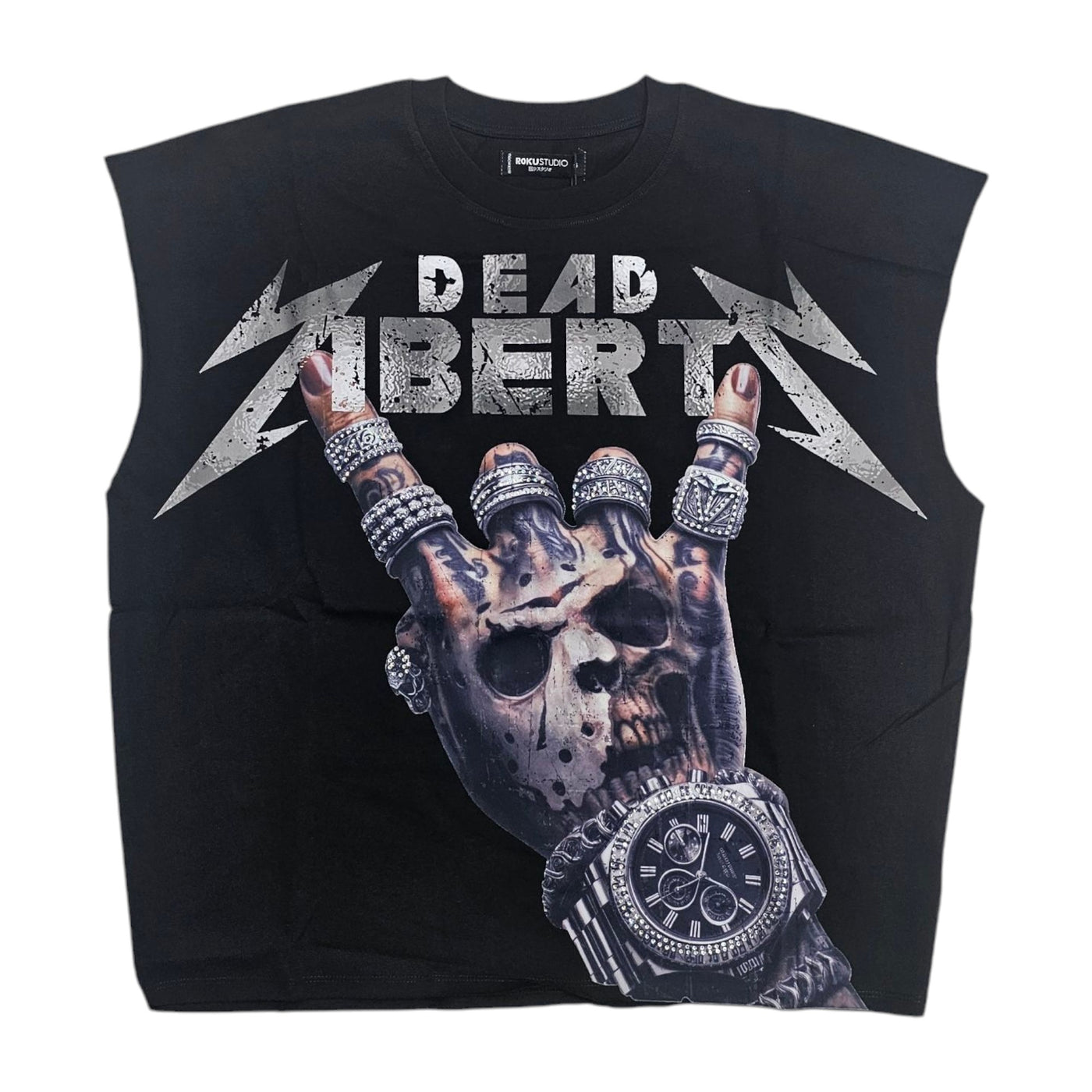 ROKU DEAD LIBERTY CROPPED CUT OFF SLEEVES T-SHIRT BLACK