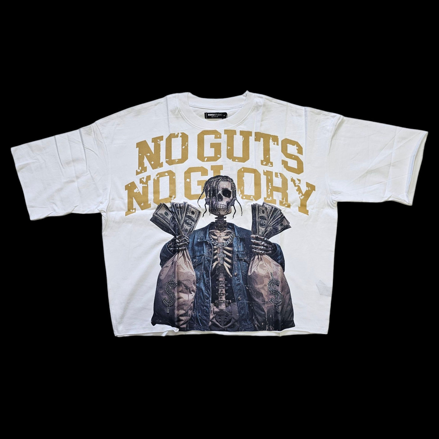 ROKU NO GUTS NO GLORY CROPPED T-SHIRT WHITE