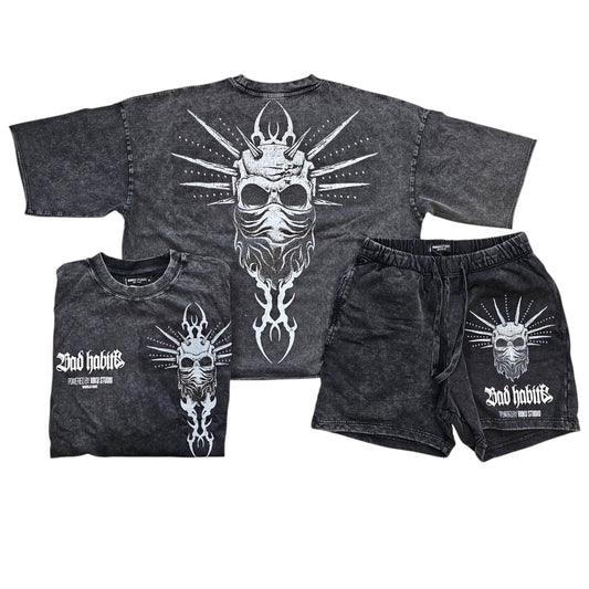 ROKU ENZYME BAD HABITS FLEECE SHORT SET BLACK