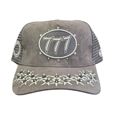 HUDSON SUEDE TRUCKER HAT WITH RHINESTONES GRAY