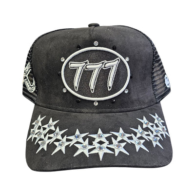 HUDSON SUEDE TRUCKER HAT WITH RHINESTONES BLACK & WHITE
