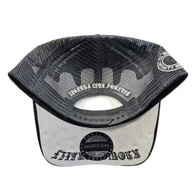 HUDSON SUEDE TRUCKER HAT WITH RHINESTONES BLACK & WHITE