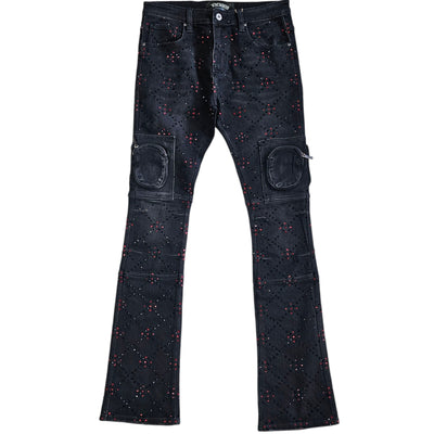 VICIOUS TWO-TONE RHINESTONE CARGO FLARE DENIM VC755R