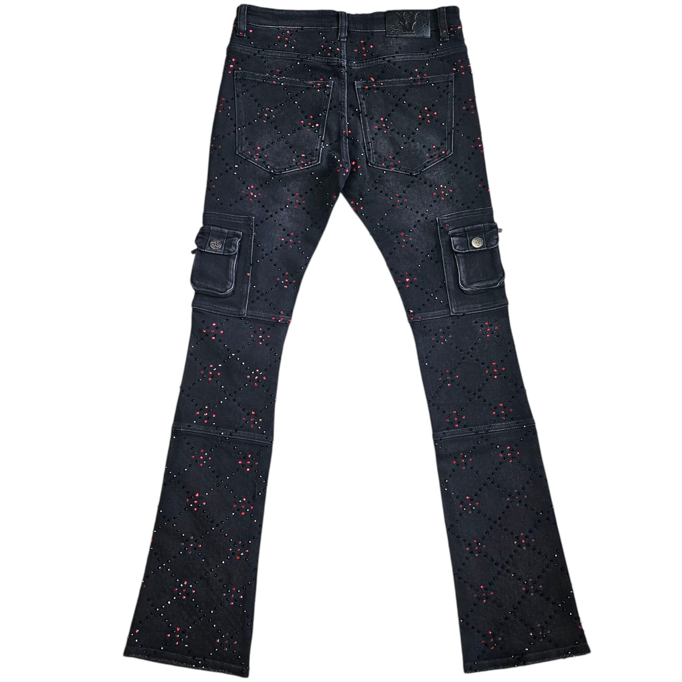 VICIOUS TWO-TONE RHINESTONE CARGO FLARE DENIM VC755R