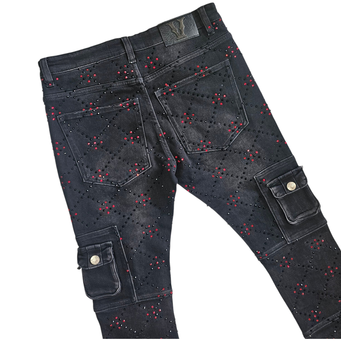 VICIOUS TWO-TONE RHINESTONE CARGO FLARE DENIM VC755R