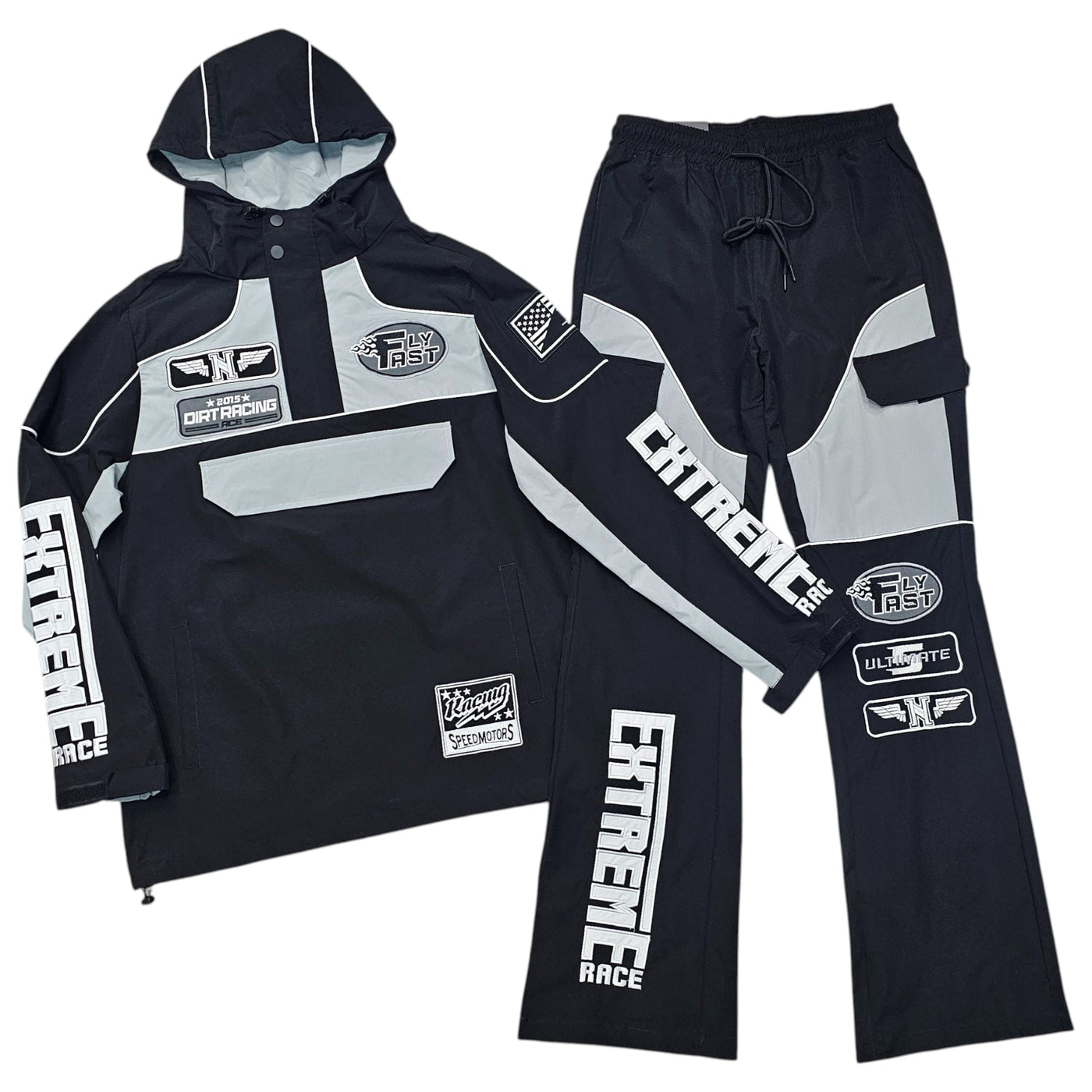 REBEL RACING NYLON SET STACKED BLACK/GREY