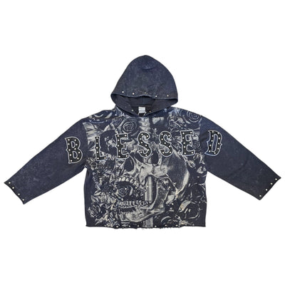 TAKER BLESSED CROPPED OVERSIZED HOODIE GREY