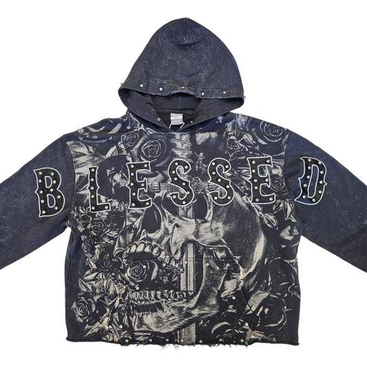 TAKER BLESSED CROPPED OVERSIZED HOODIE GREY