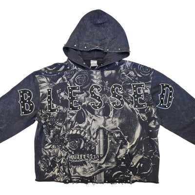 TAKER BLESSED CROPPED OVERSIZED HOODIE GREY