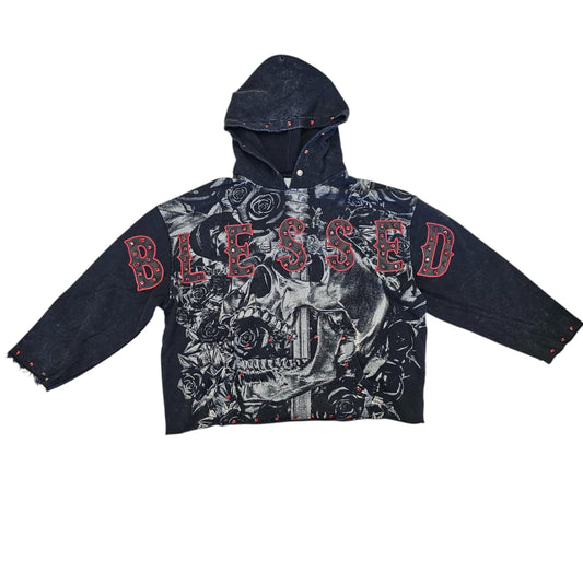 TAKER BLESSED CROPPED OVERSIZED HOODIE BLACK