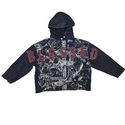 TAKER BLESSED CROPPED OVERSIZED HOODIE BLACK
