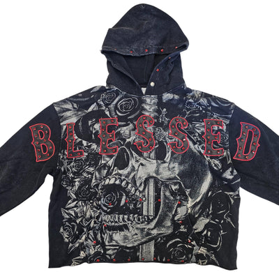 TAKER BLESSED CROPPED OVERSIZED HOODIE BLACK