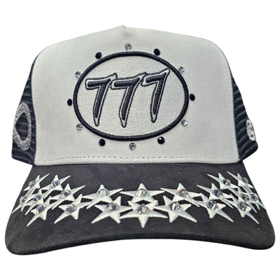 HUDSON SUEDE TRUCKER HAT WITH RHINESTONES WHITE/BLACK