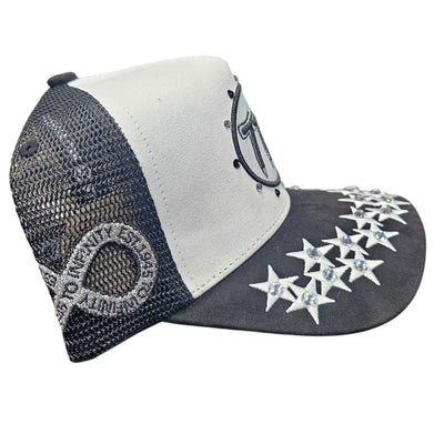 HUDSON SUEDE TRUCKER HAT WITH RHINESTONES WHITE/BLACK