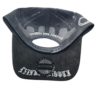 HUDSON SUEDE TRUCKER HAT WITH RHINESTONES WHITE/BLACK