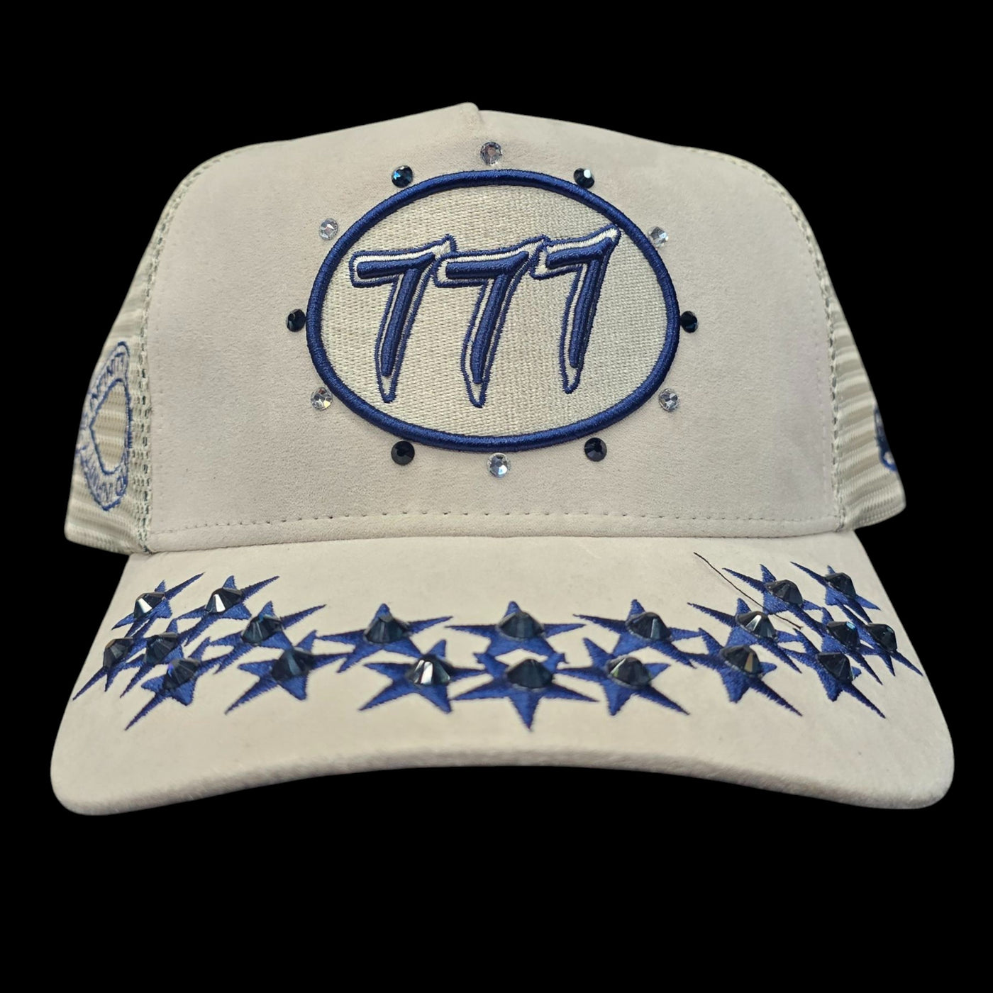 HUDSON SUEDE TRUCKER HAT WITH RHINESTONES CREAM/NAVY