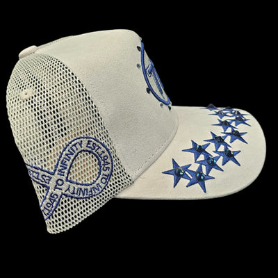 HUDSON SUEDE TRUCKER HAT WITH RHINESTONES CREAM/NAVY