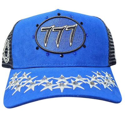 HUDSON SUEDE TRUCKER HAT WITH RHINESTONES ROYAL/BLACK