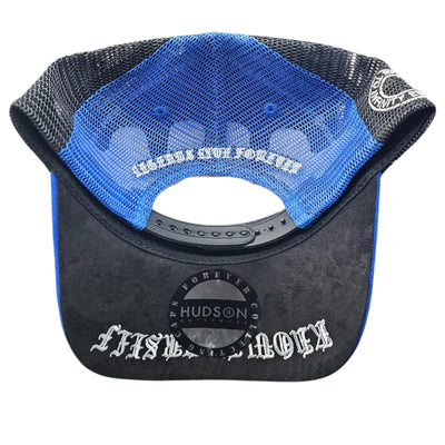 HUDSON SUEDE TRUCKER HAT WITH RHINESTONES ROYAL/BLACK