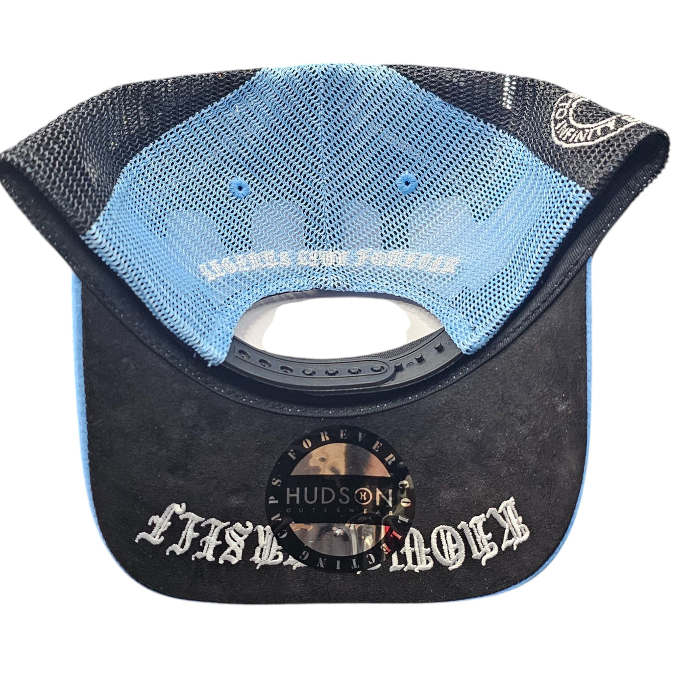 HUDSON SUEDE TRUCKER HAT WITH RHINESTONES UNIVERSITY BLUE