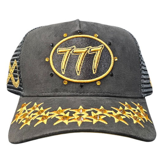HUDSON SUEDE TRUCKER HAT WITH RHINESTONES BLACK/GOLD