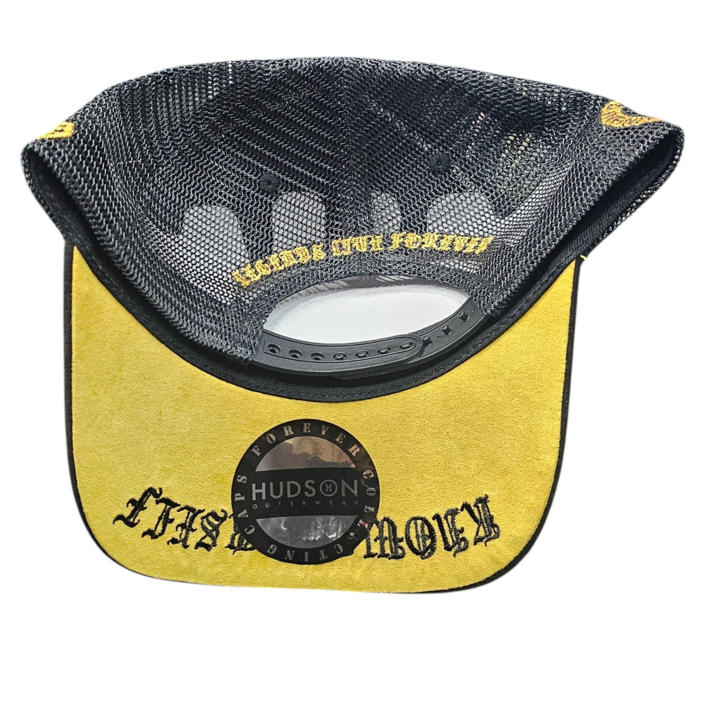 HUDSON SUEDE TRUCKER HAT WITH RHINESTONES BLACK/GOLD