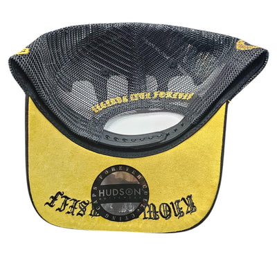 HUDSON SUEDE TRUCKER HAT WITH RHINESTONES BLACK/GOLD