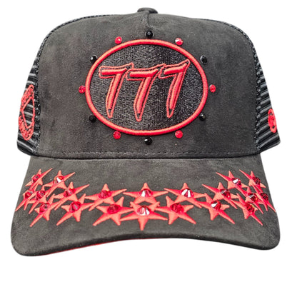 HUDSON SUEDE TRUCKER HAT WITH RHINESTONES BLACK/RED