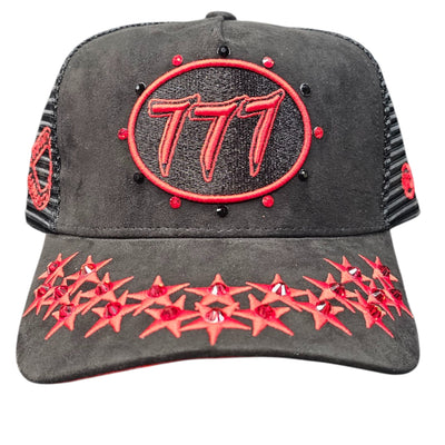 HUDSON SUEDE TRUCKER HAT WITH RHINESTONES BLACK/RED