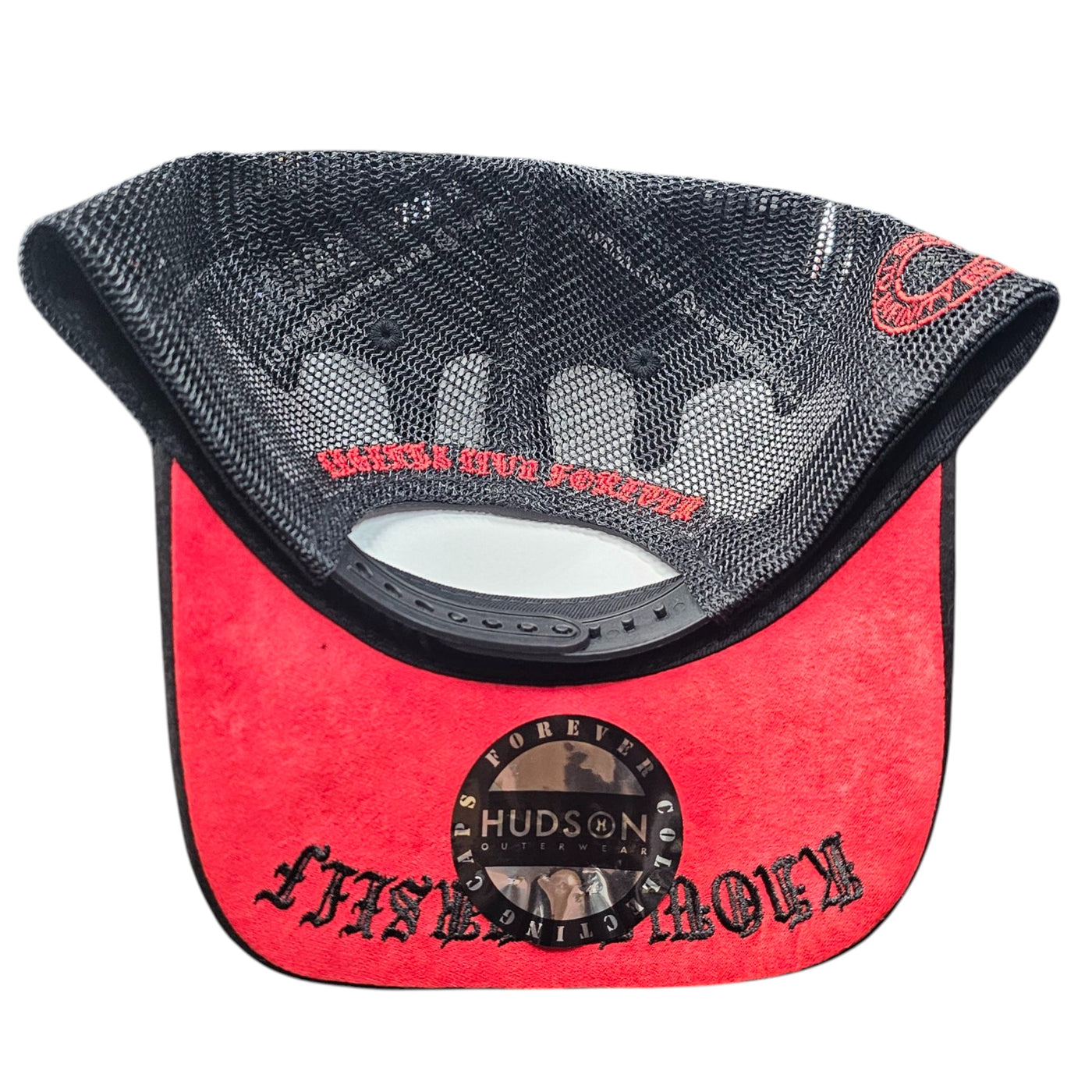 HUDSON SUEDE TRUCKER HAT WITH RHINESTONES BLACK/RED