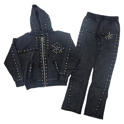 HUDSON STUDDED FLEECE STACKED SWEATSUIT BLACK