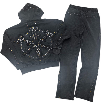 HUDSON STUDDED FLEECE STACKED SWEATSUIT BLACK