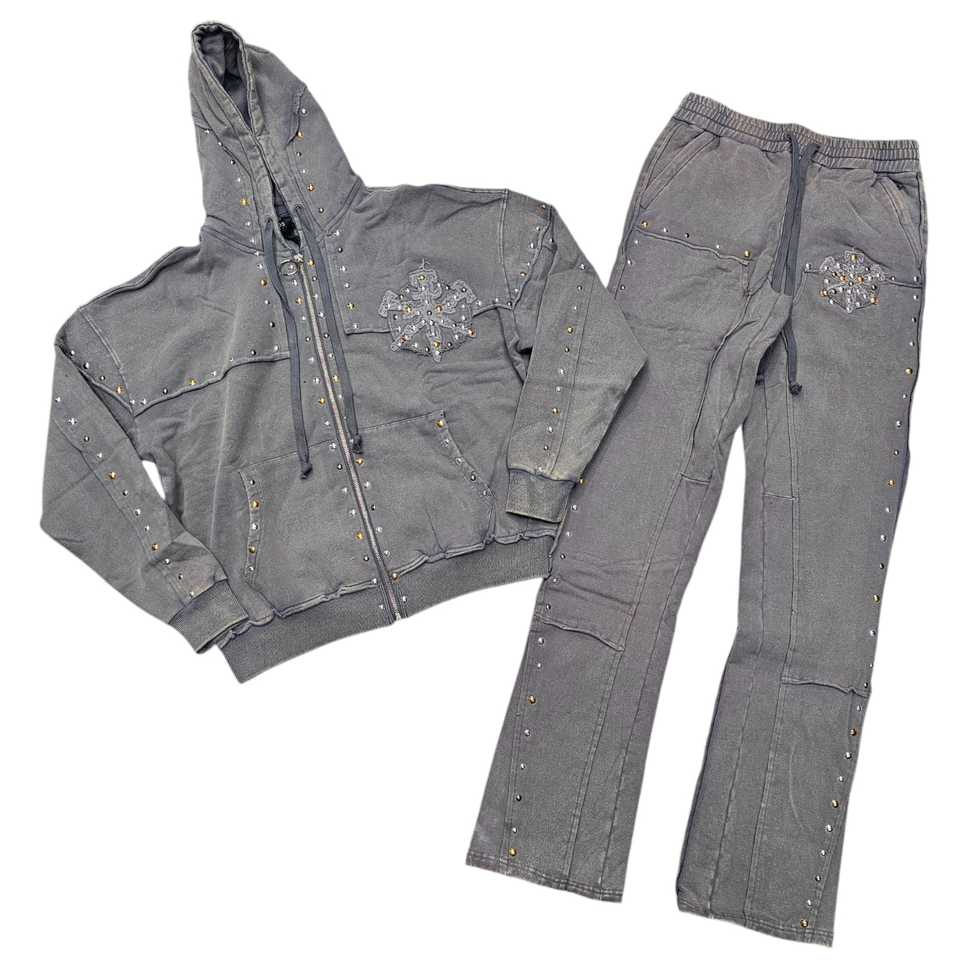 HUDSON STUDDED FLEECE STACKED SWEATSUIT GRAY
